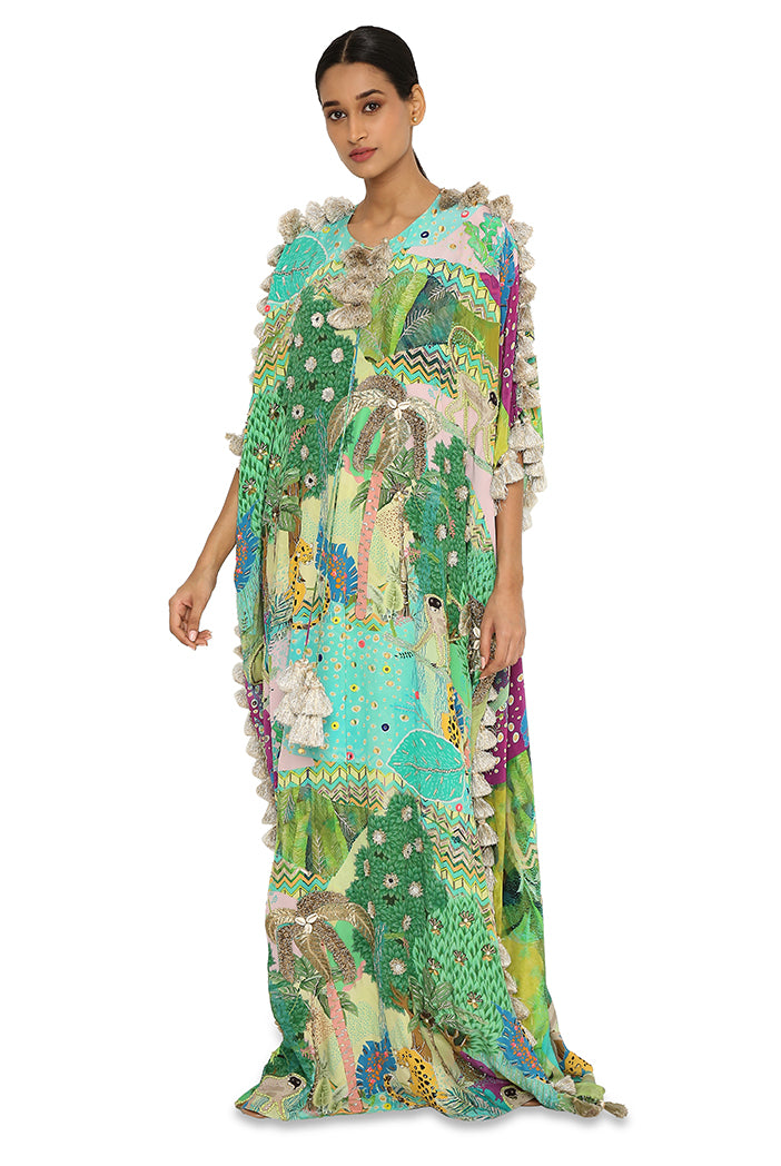 Aurora Kuno Print Crepe Embroidered Free Sized Kaftan