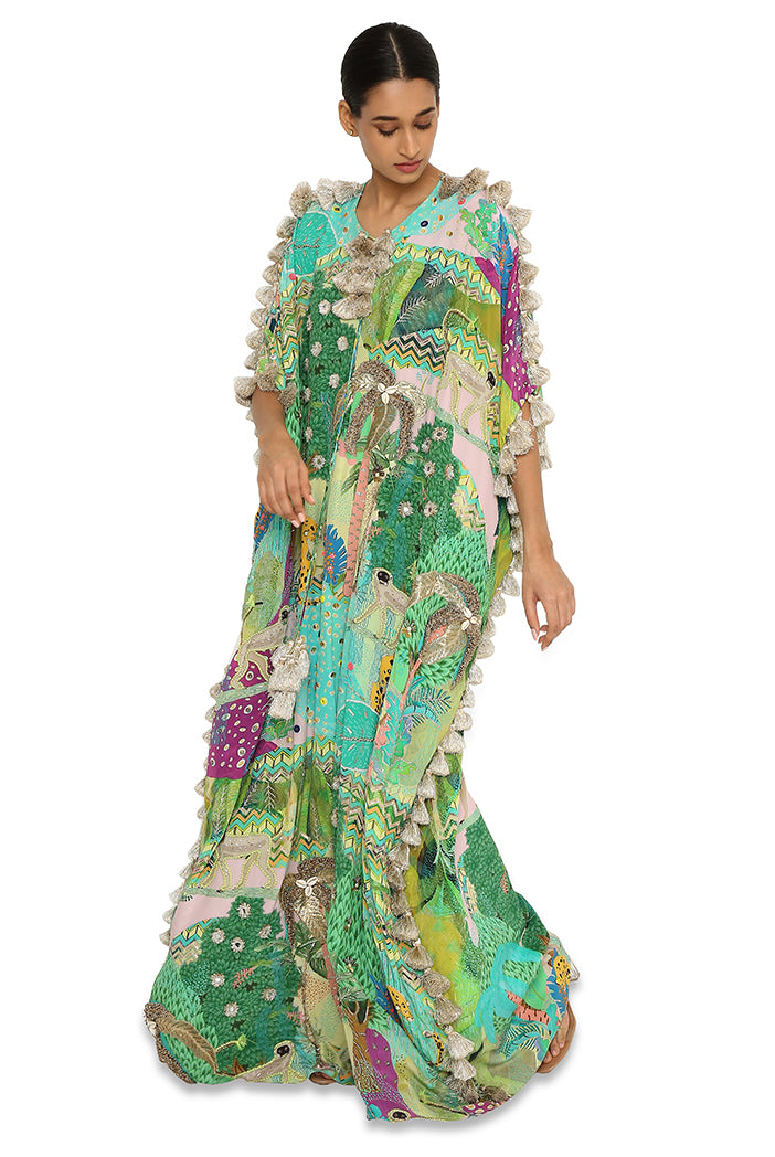 Aurora Kuno Print Crepe Embroidered Free Sized Kaftan