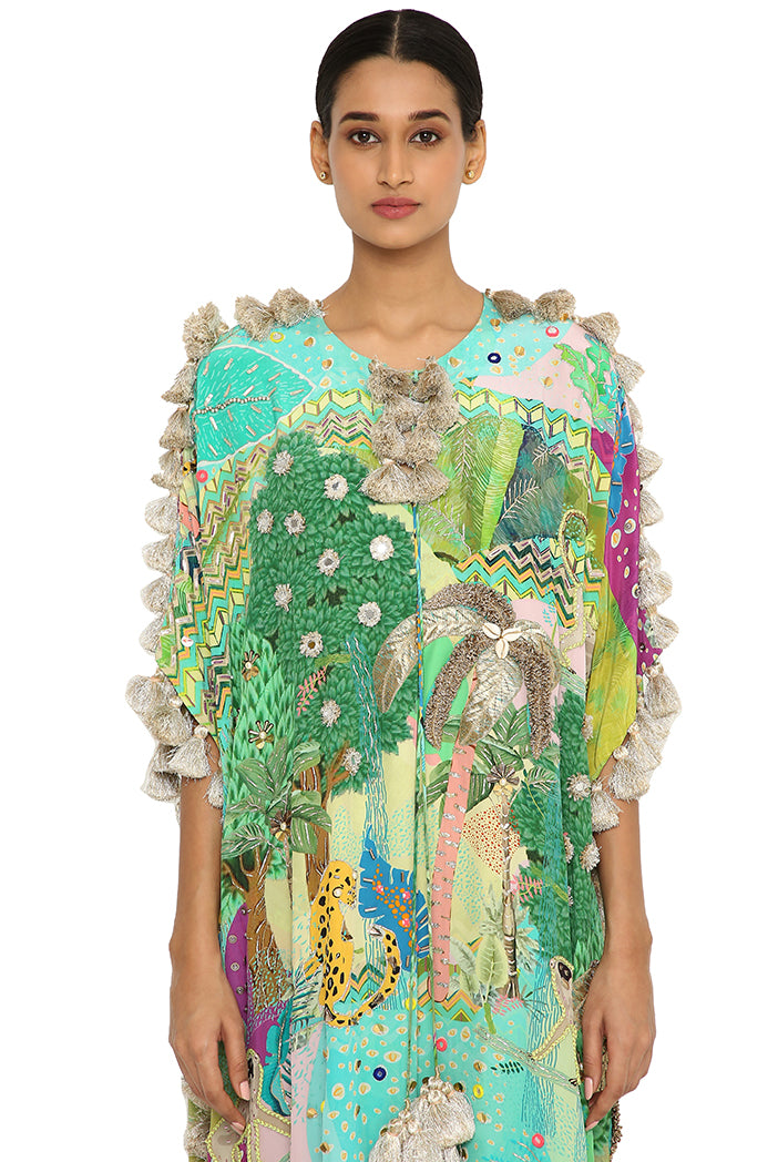 Aurora Kuno Print Crepe Embroidered Free Sized Kaftan