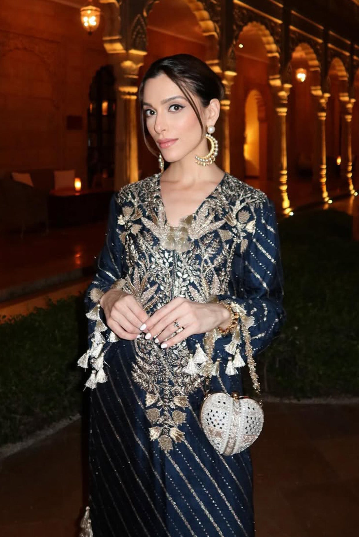 Navy Blue Embroidered Beyza Kaftan