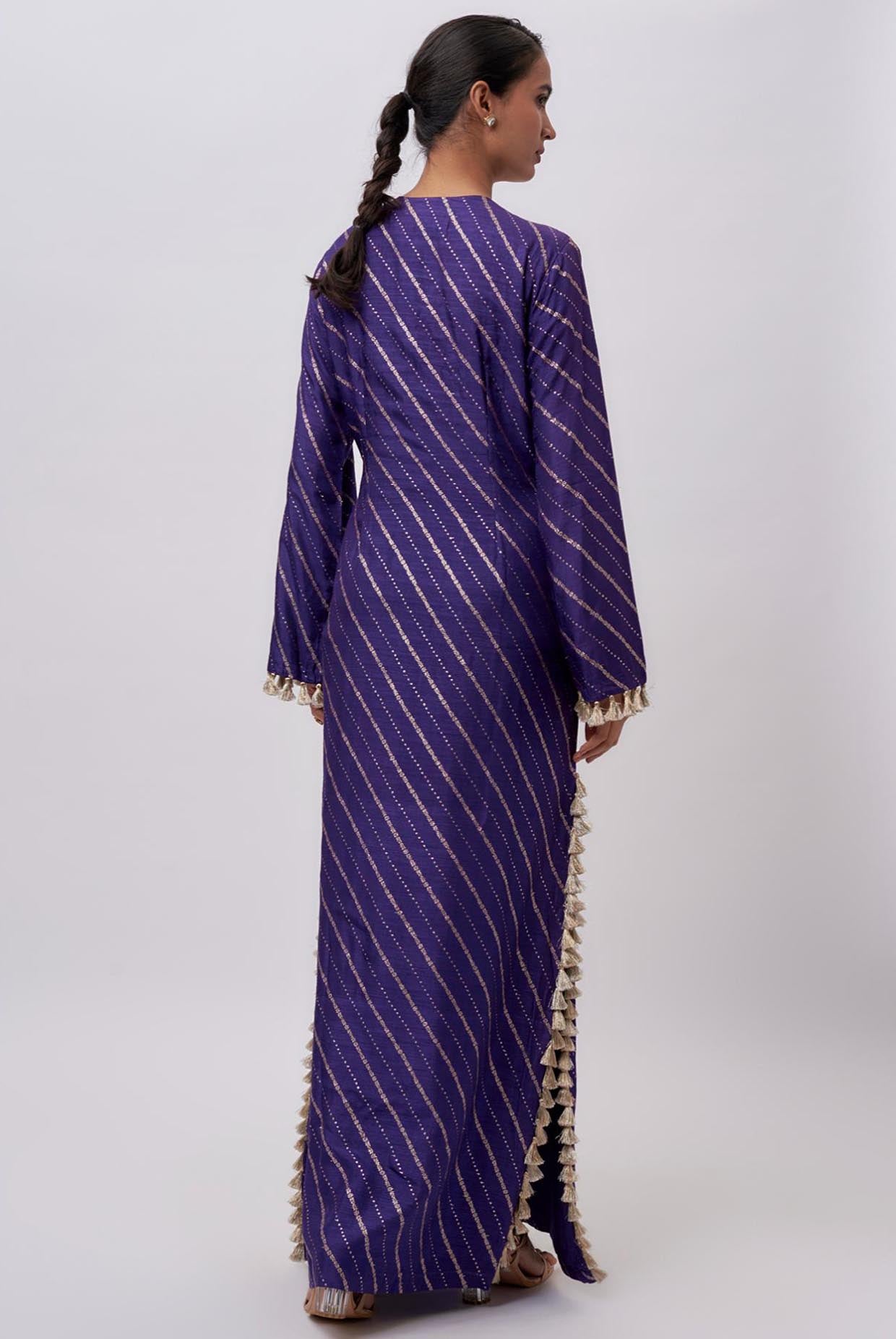 Purple Dola Silk Embroidered Kaftan.