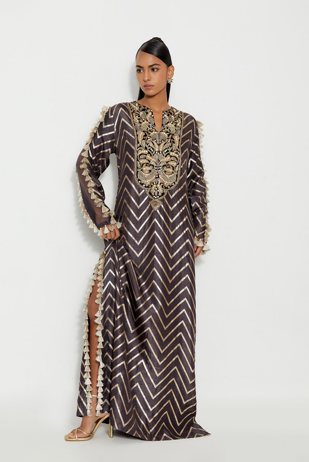 SHAB CHARCOAL GREY EMBROIDERED BEYZA KAFTAN