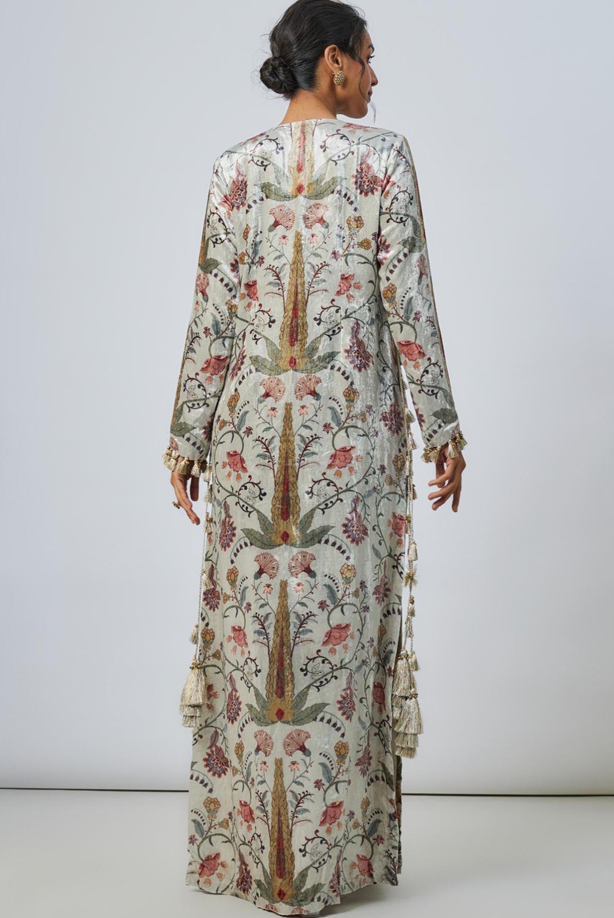 Mehuish Ochre Forest Whisper Embroidered Yoke Kaftan