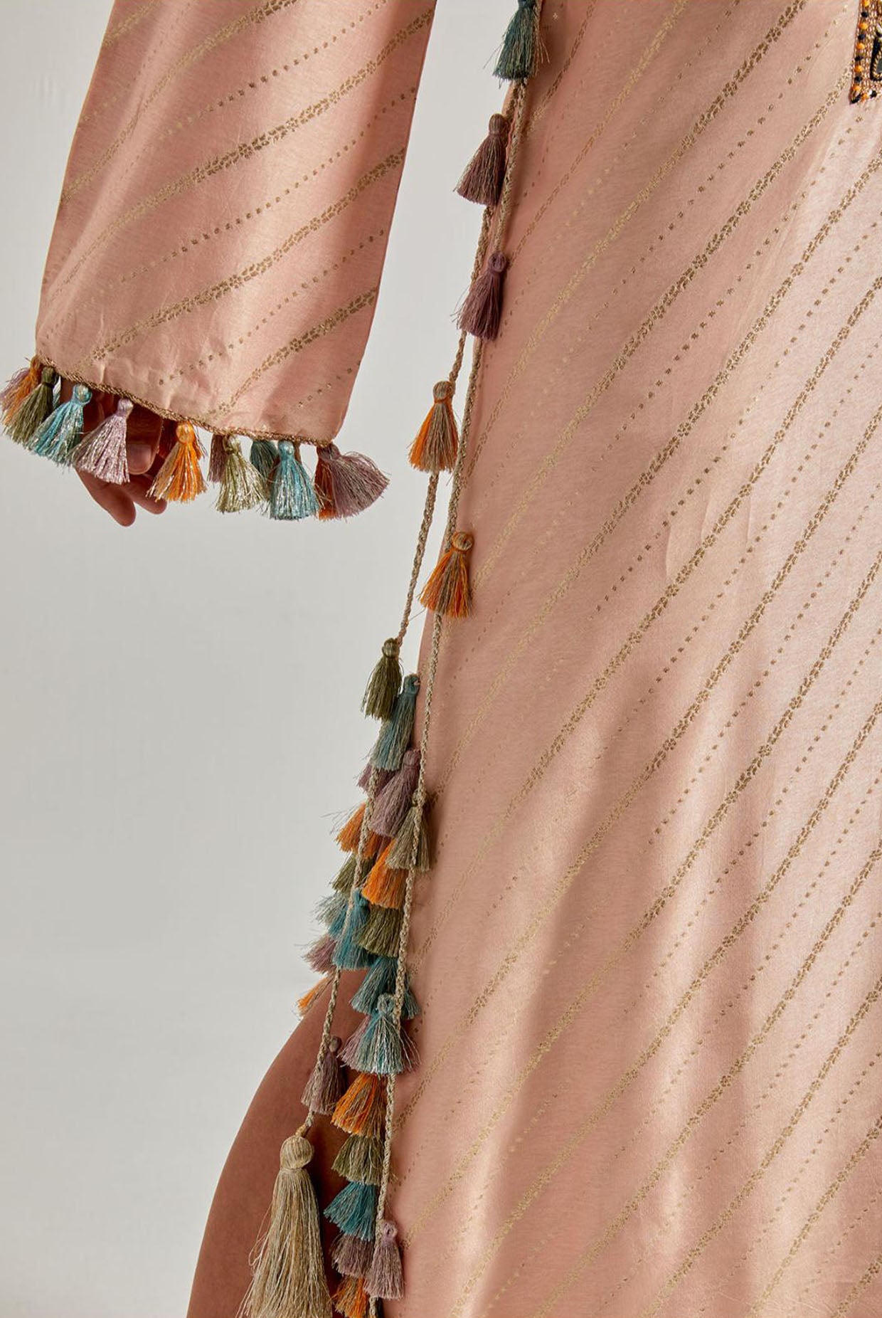 Peachy Pink Line Dola Silk Beyza Kaftan