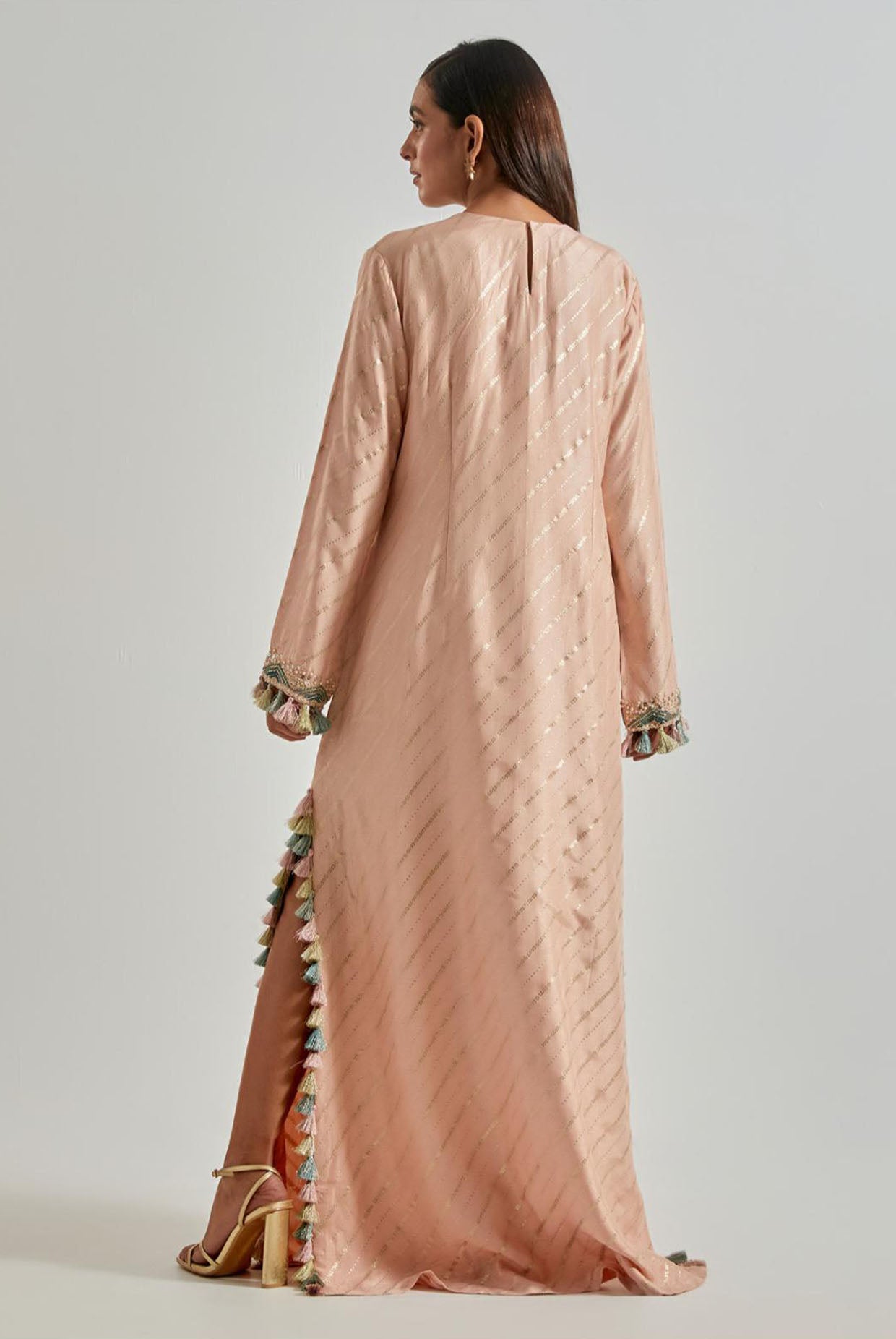 Peachy Pink Line Dola Silk Beyza Kaftan