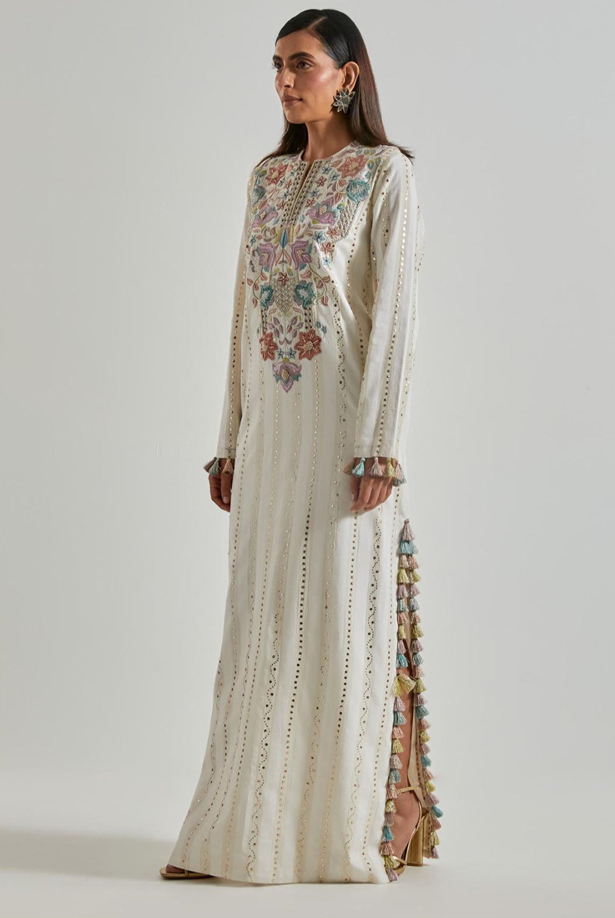 Off-White Chanderi Stripe Silkmul Beyza Kaftan