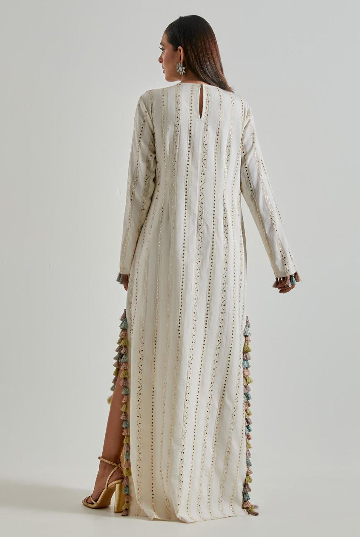 Off-White Chanderi Stripe Silkmul Beyza Kaftan