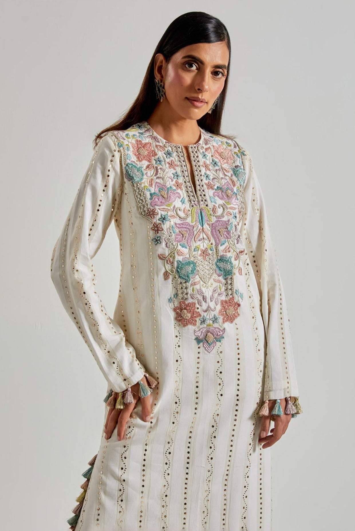 Off-White Chanderi Stripe Silkmul Beyza Kaftan