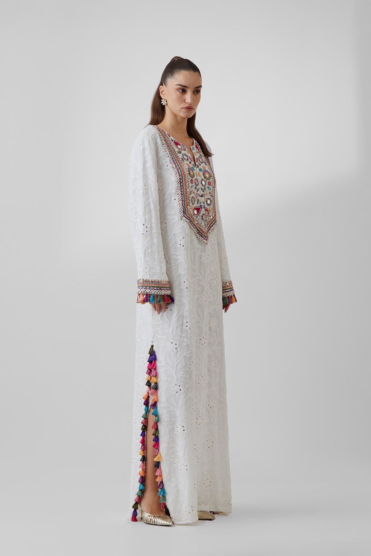 Off-White Chikankari Georgette Embroidered Kaftan