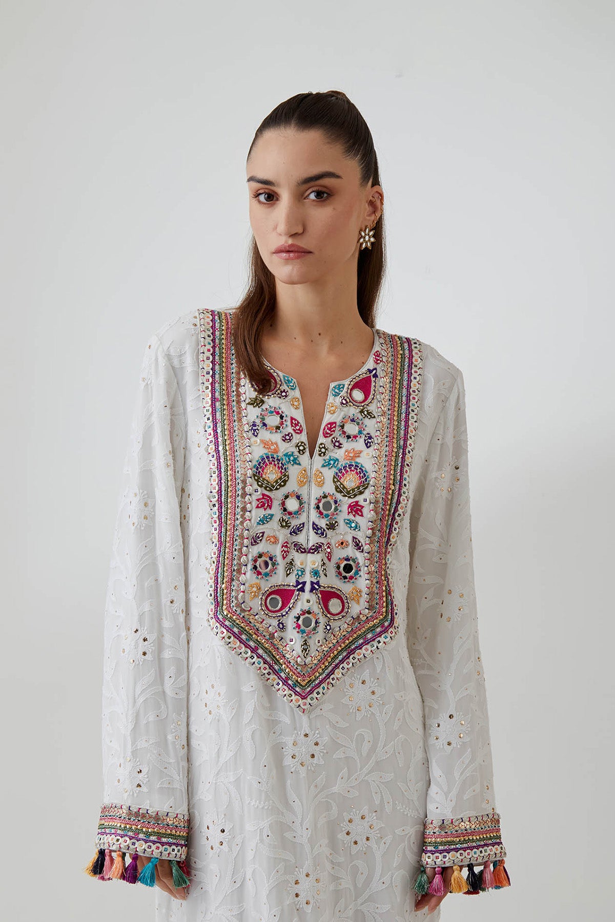Off-White Chikankari Georgette Embroidered Kaftan