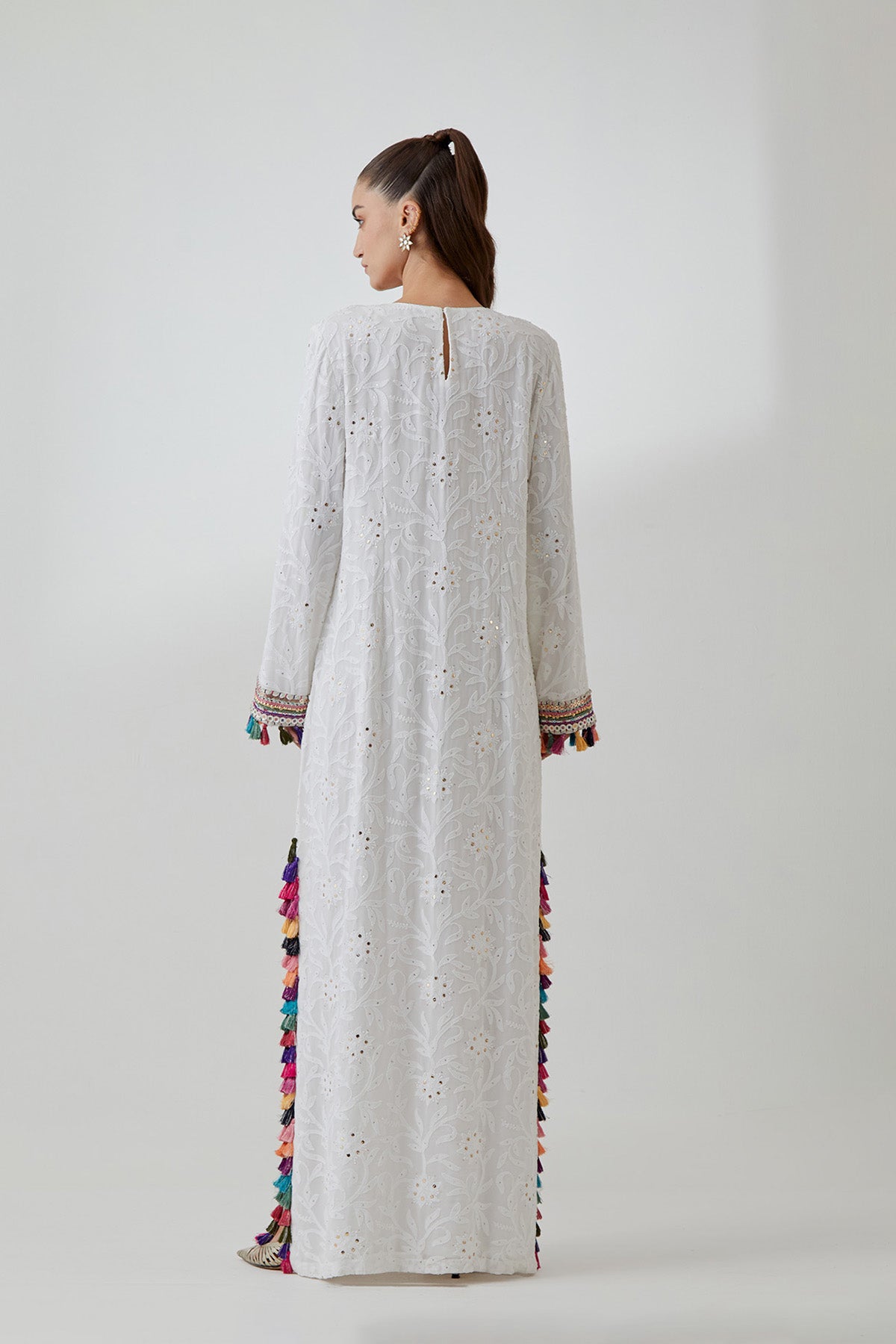 Off-White Chikankari Georgette Embroidered Kaftan
