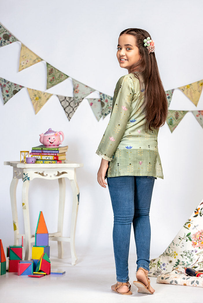 Green Printed Silkmul Tunic