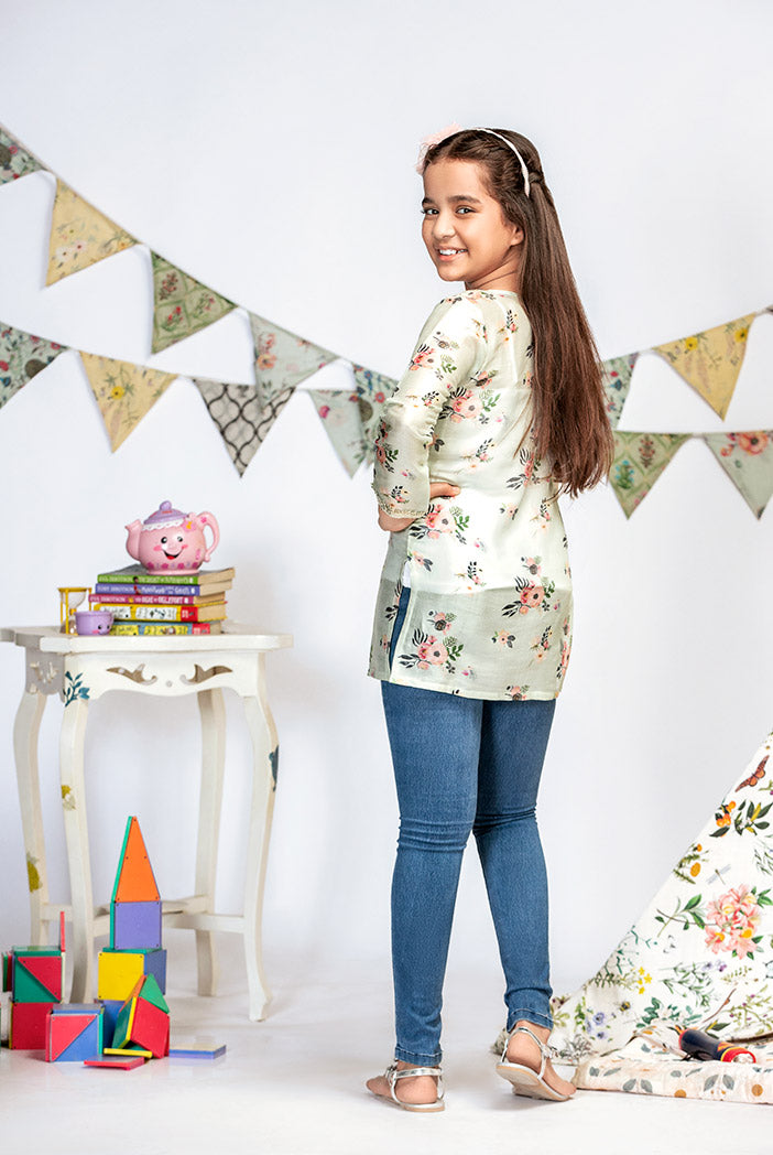 Powder Blue Printed Silkmul Tunic