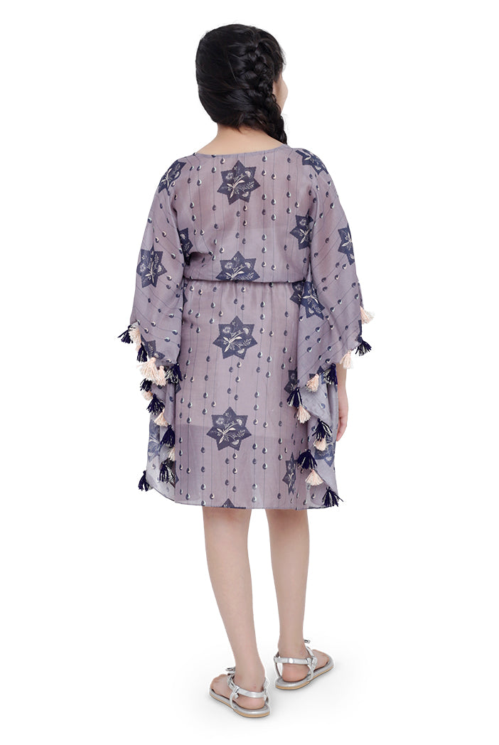 PS Kids Purple Colour Printed Silkmul Kaftan for Girls