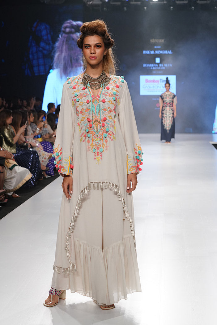 Friya Chalk White Georgette Kurta with Frill Palazzo