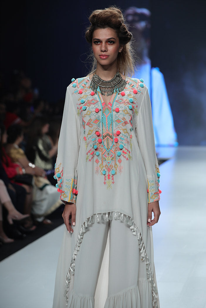 Friya Chalk White Georgette Kurta with Frill Palazzo