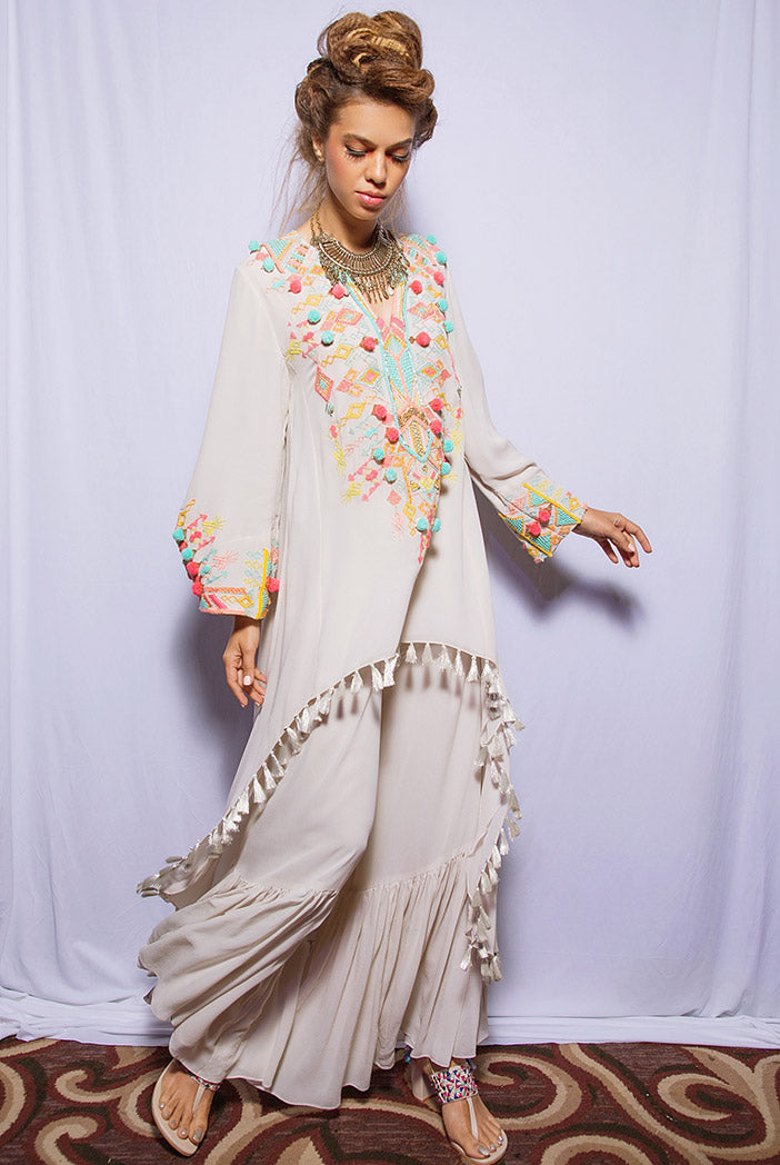 Friya Chalk White Georgette Kurta with Frill Palazzo