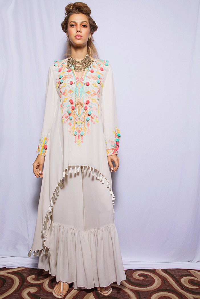 Friya Chalk White Georgette Kurta with Frill Palazzo