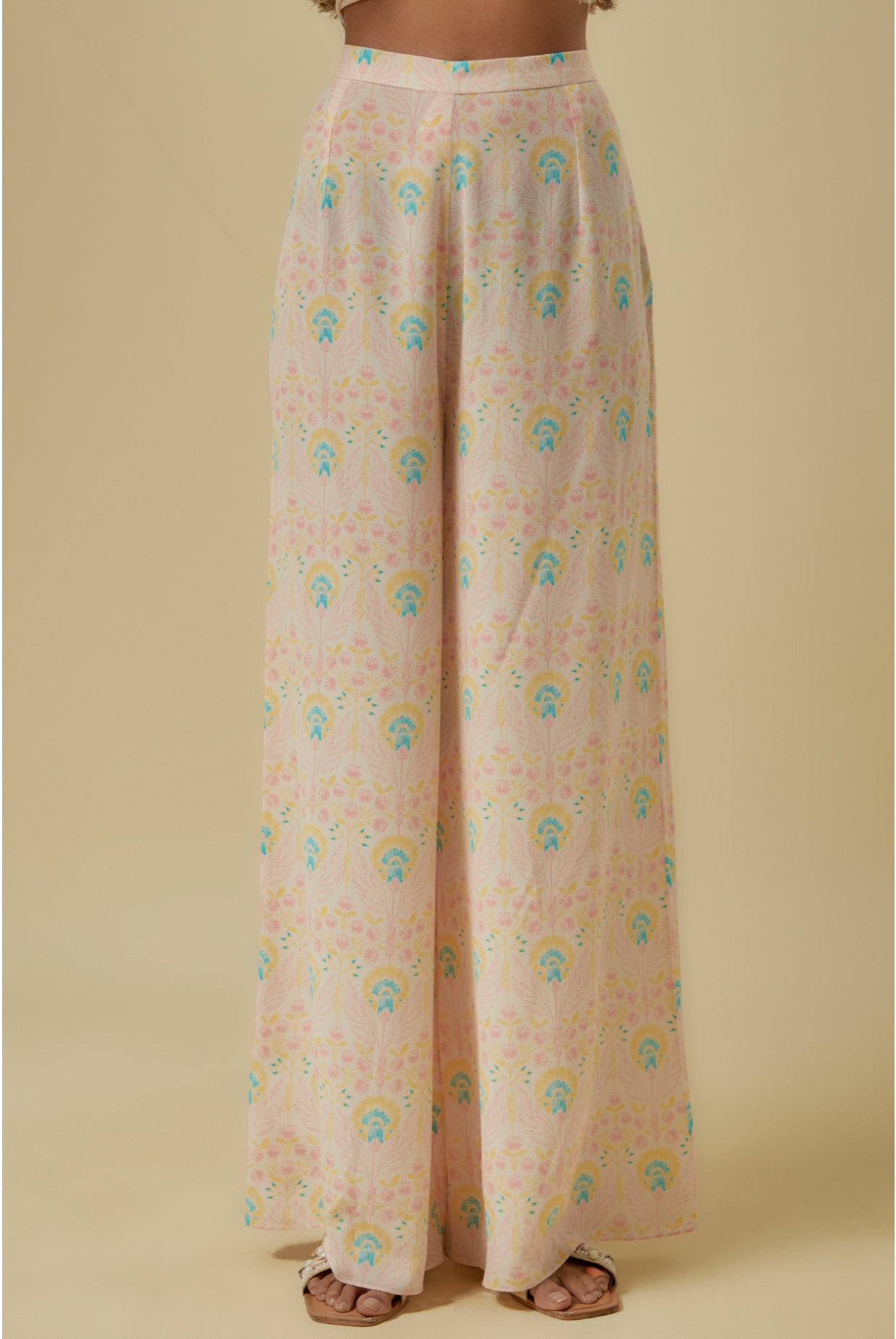 Stone Flower Butta Crepe Embroidered Yoke Kurta With Palazzo And Line Chiffon Dupatta.