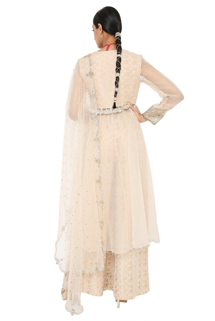 Shukraan Blush Colour Embroidered Anarkali With Pallazo And Net Embroidered Dupatta