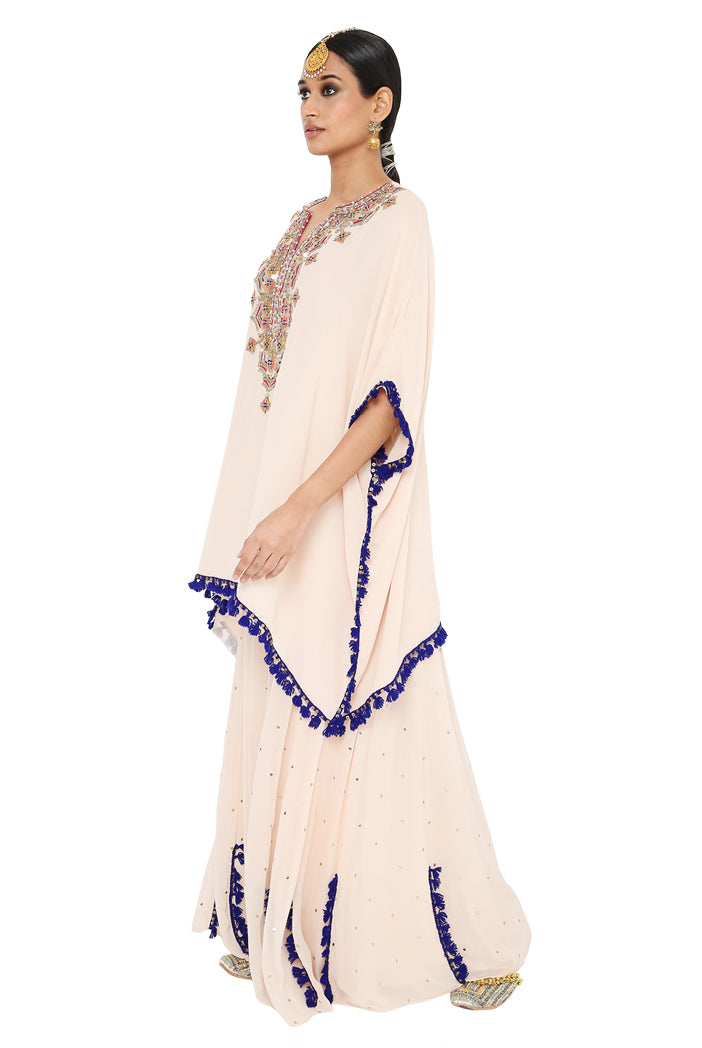 Faiza Chalk White Colour Short Kaftan With Dot Mukaish Sharara