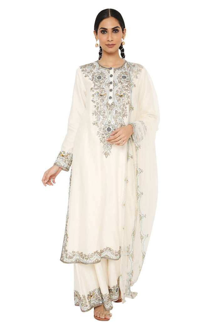 Inaya Off White Colour Embroidered Kurta With Palazzo And Dupatta