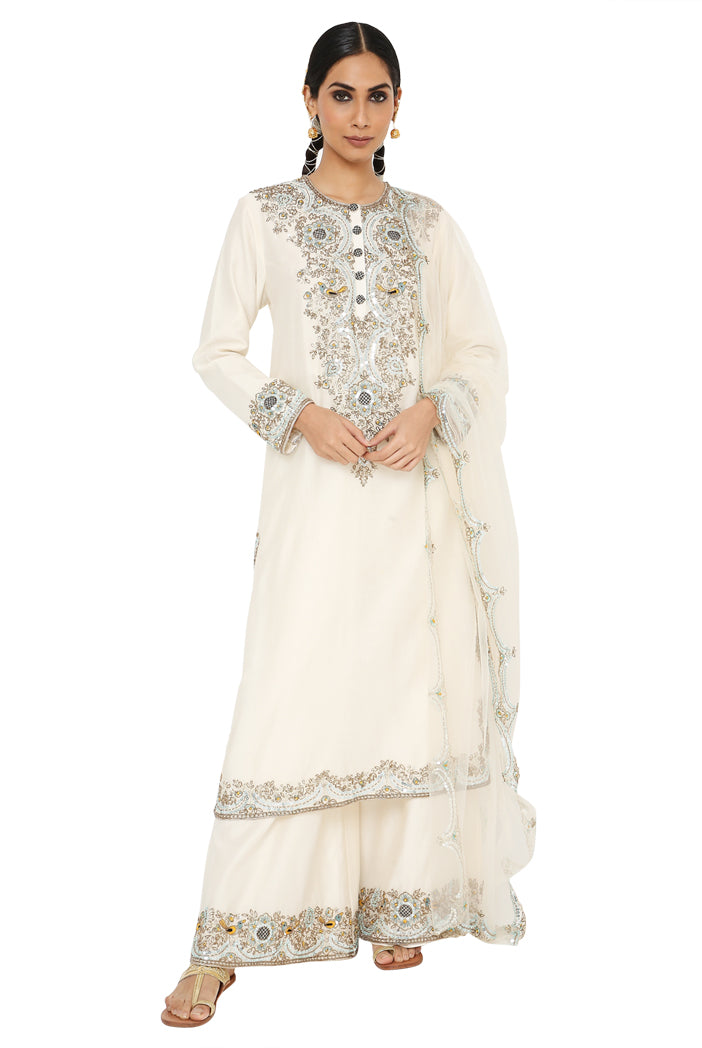 Inaya Off White Colour Embroidered Kurta With Palazzo And Dupatta
