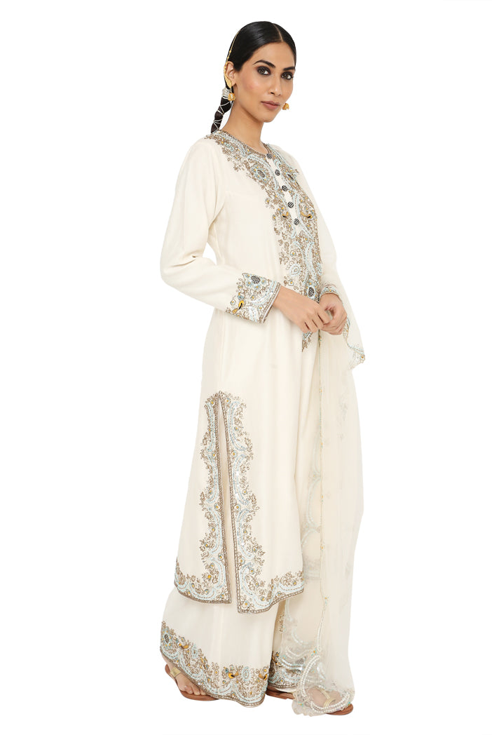 Inaya Off White Colour Embroidered Kurta With Palazzo And Dupatta