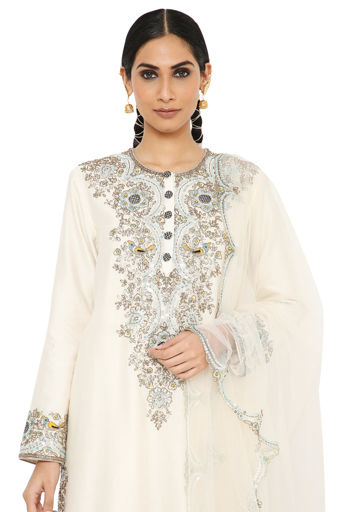 Inaya Off White Colour Embroidered Kurta With Palazzo And Dupatta