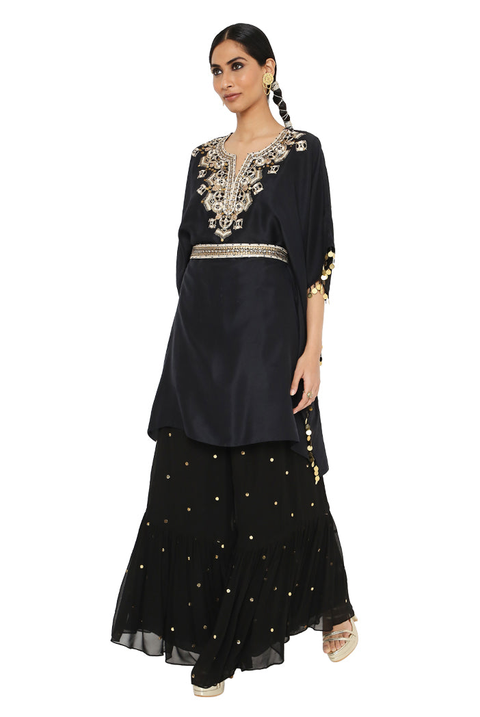 Juri Black Colour Embroidered Kaftan With Sharara And Embroidered Belt