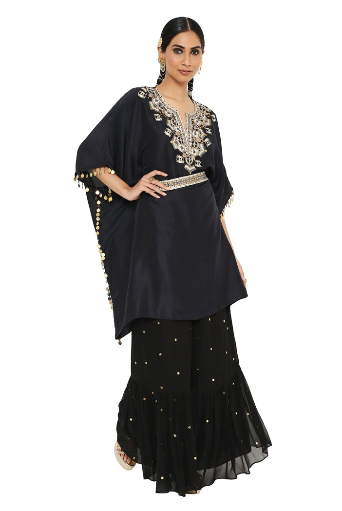 Juri Black Colour Embroidered Kaftan With Sharara And Embroidered Belt