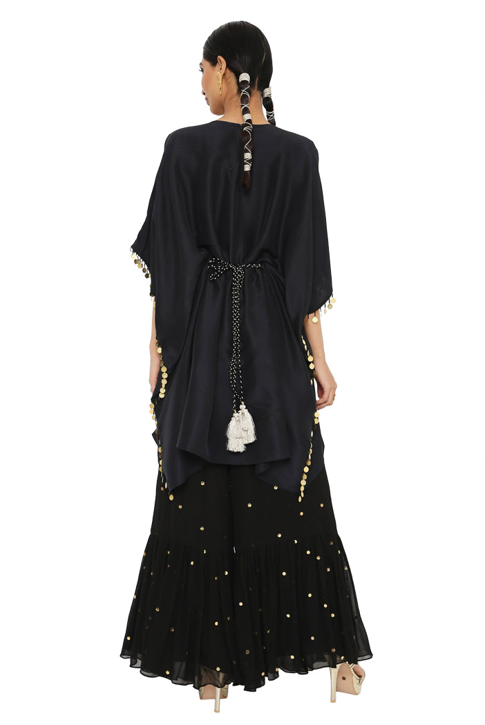 Juri Black Colour Embroidered Kaftan With Sharara And Embroidered Belt