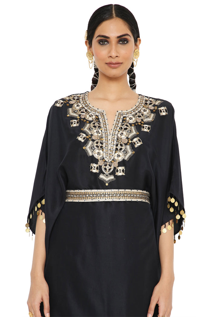 Juri Black Colour Embroidered Kaftan With Sharara And Embroidered Belt