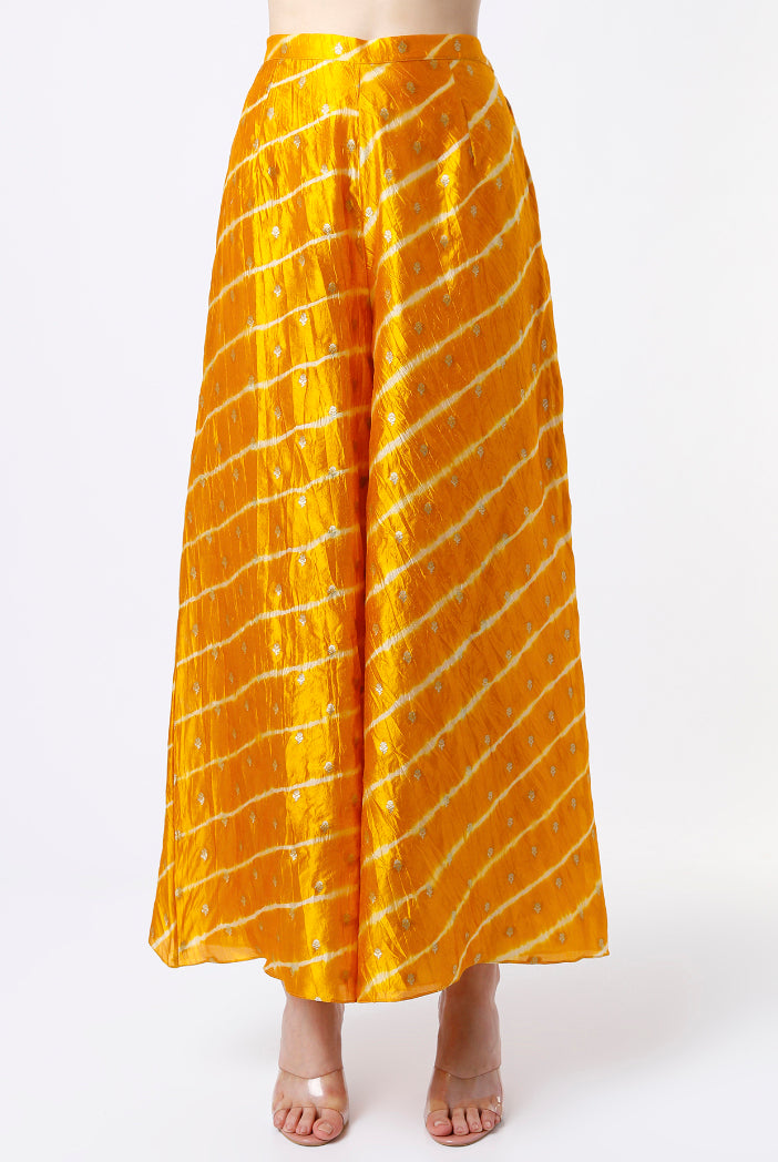 Mustard Silk Lehriya Bandhani Embroidered Kaftan And Palazzo