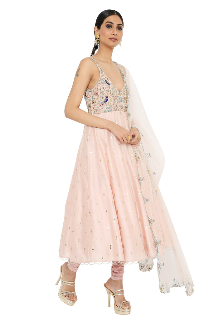 Hoor Rose Pink Colour Embroidered Anarkali With Churidar And Net Dupatta