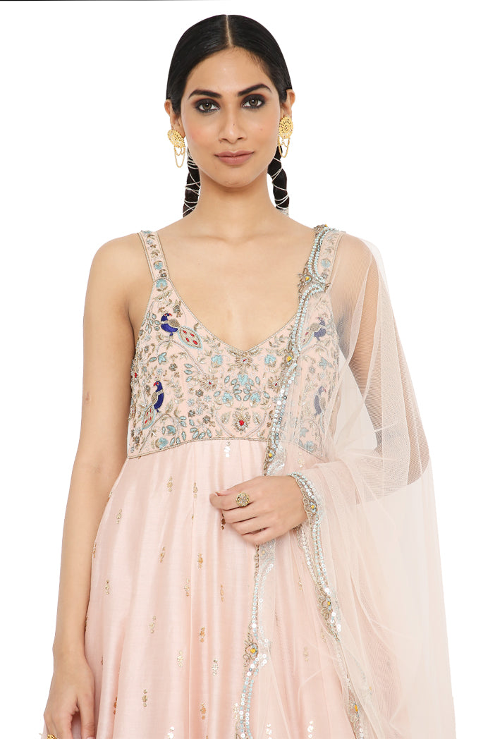 Hoor Rose Pink Colour Embroidered Anarkali With Churidar And Net Dupatta