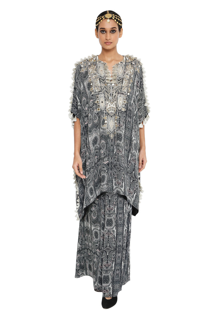 Tisha Printed Crepe Embroidered Yoke Kaftan With Palazzo