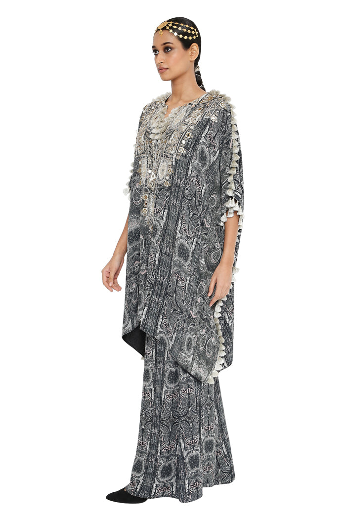 Tisha Printed Crepe Embroidered Yoke Kaftan With Palazzo