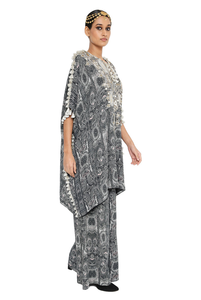 Tisha Printed Crepe Embroidered Yoke Kaftan With Palazzo