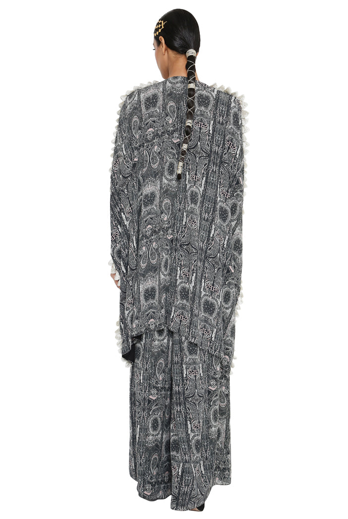 Tisha Printed Crepe Embroidered Yoke Kaftan With Palazzo