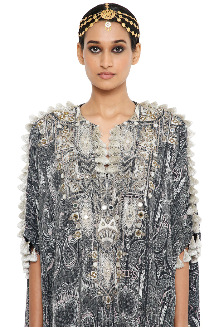 Tisha Printed Crepe Embroidered Yoke Kaftan With Palazzo