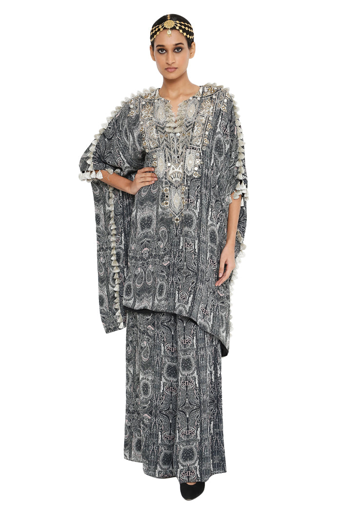 Tisha Printed Crepe Embroidered Yoke Kaftan With Palazzo