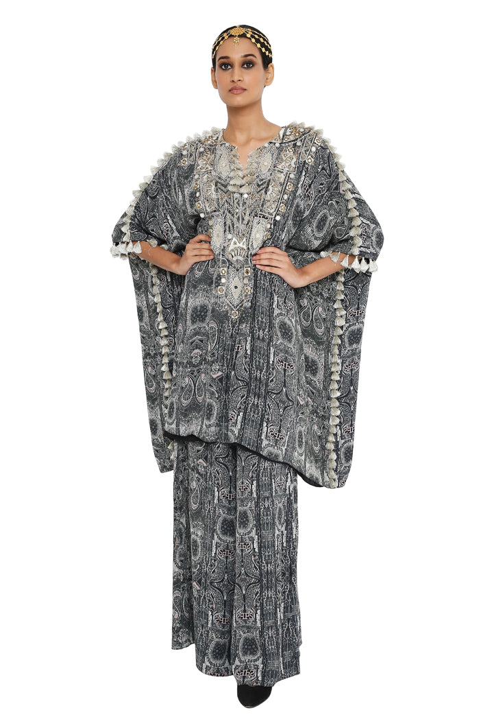 Tisha Printed Crepe Embroidered Yoke Kaftan With Palazzo