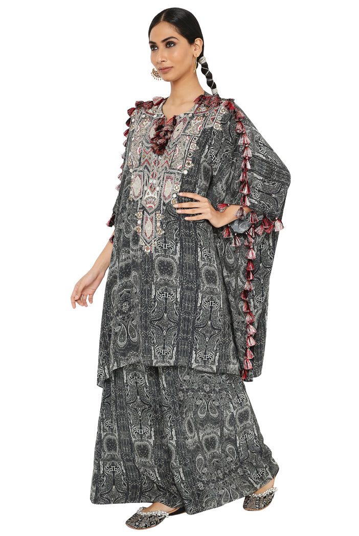 Salima Printed Crepe Embroidered Short Kaftan With Palazzo