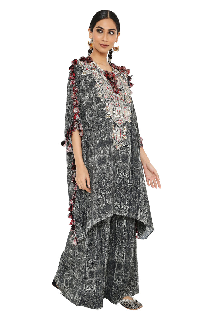Salima Printed Crepe Embroidered Short Kaftan With Palazzo