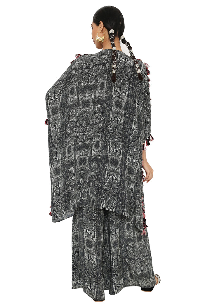 Salima Printed Crepe Embroidered Short Kaftan With Palazzo