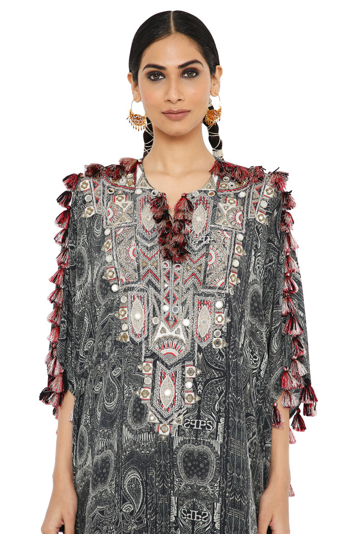 Salima Printed Crepe Embroidered Short Kaftan With Palazzo