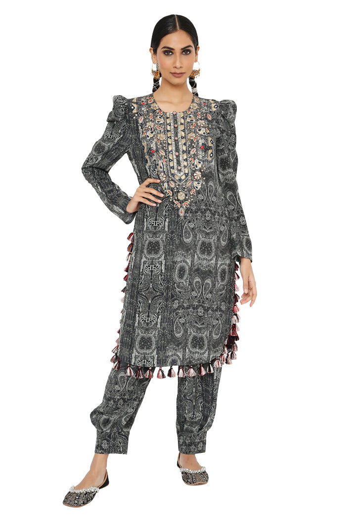 Nura Printed Crepe Embroidered Kurta With Jogger Salwar