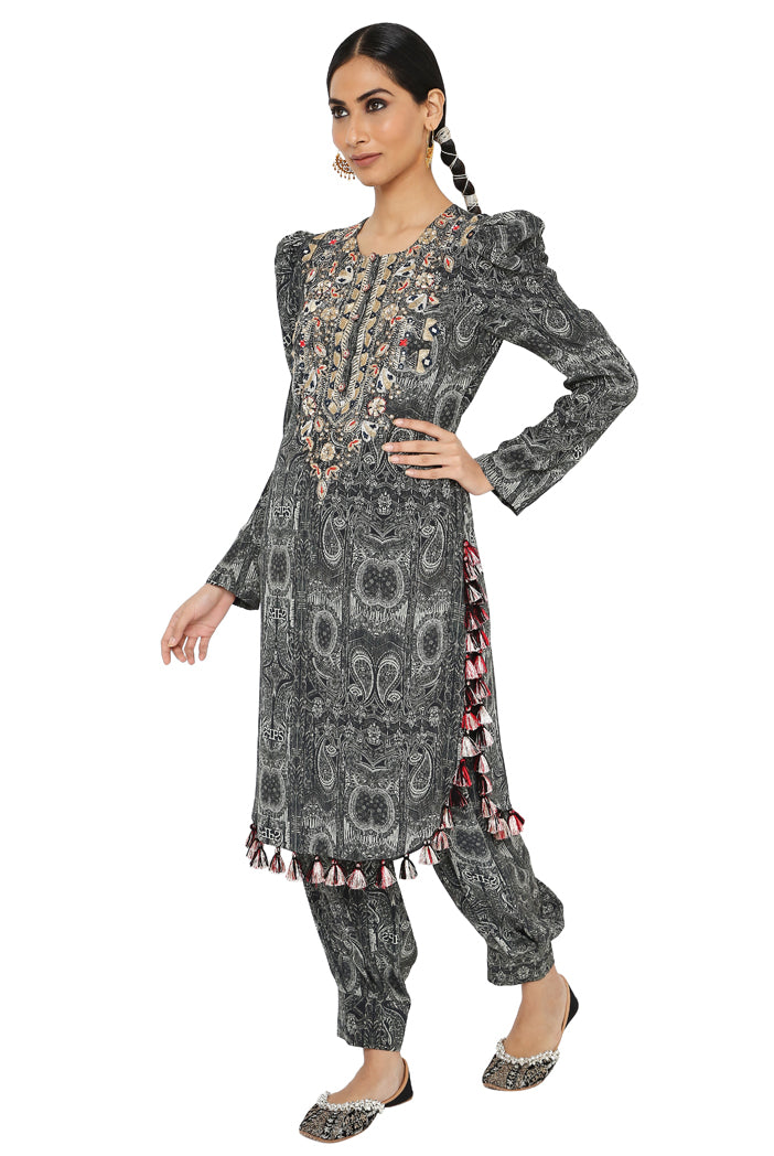 Nura Printed Crepe Embroidered Kurta With Jogger Salwar