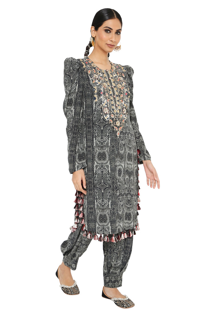 Nura Printed Crepe Embroidered Kurta With Jogger Salwar
